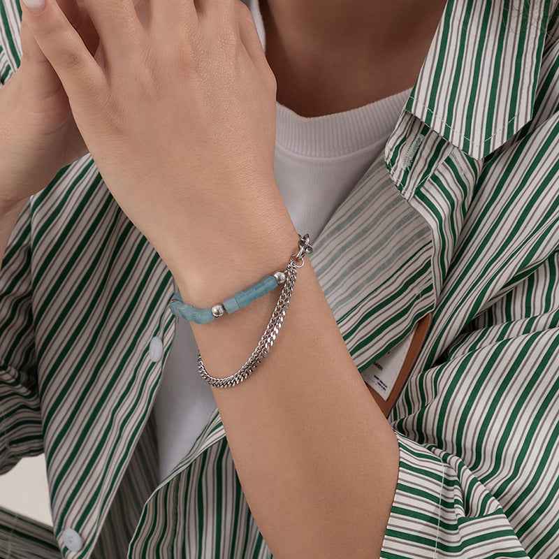 Square Sky-Blue Crystal Double-Layer Bracelet - Damned Threads